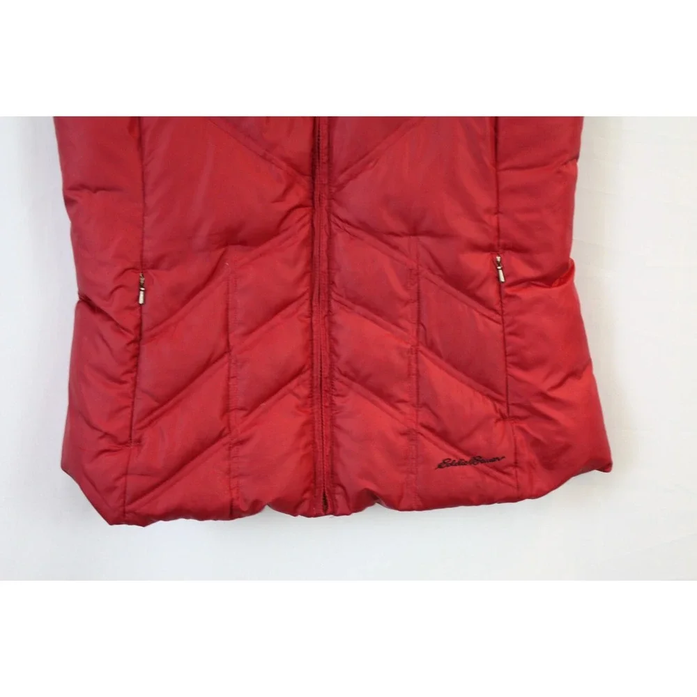 Eddie Bauer Vest Womens Medium Red Premium Goose Down Lightweight Zip Pockets